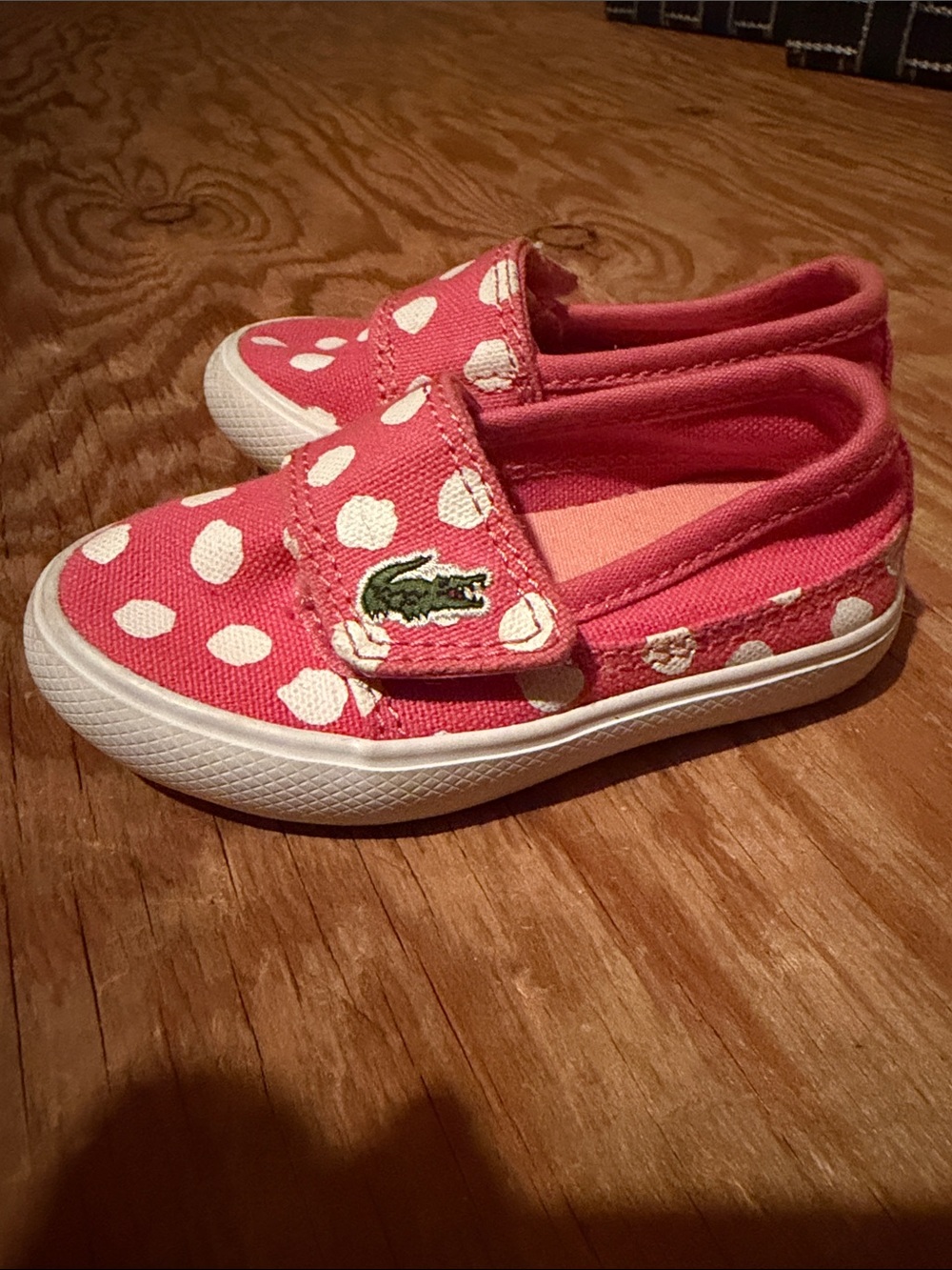 Lacoste Pink Polka Dot Kids Slip-On Sneakers